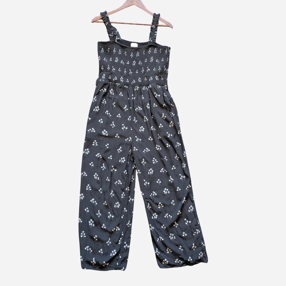 Wilfred Aritzia Black Smocked Floral Jumpsuit XL